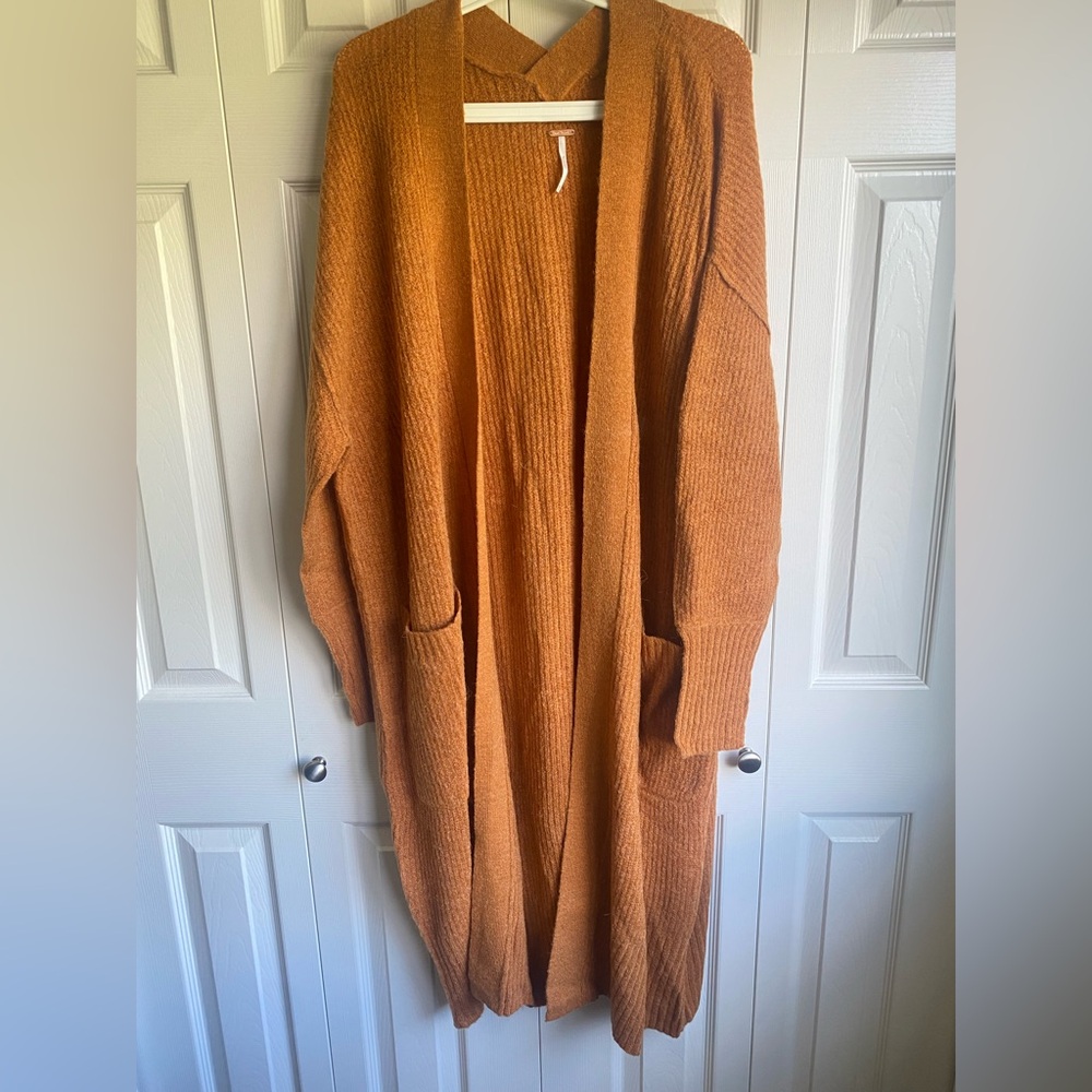NEW Free People BB Boho Orange Knit Maxi Cardigan - Picture 1 of 9